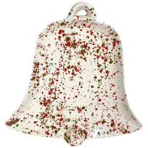 Atlantic Mold Ceramic Christmas Bell‎ Plate Dish Platter Splattered Green Orange